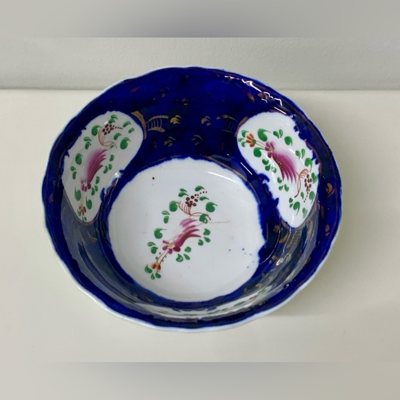 19th Century Vintage Gaudy Welsh Feather Pattern Lusterware Waste Slop Bowl - Picture 6 of 15